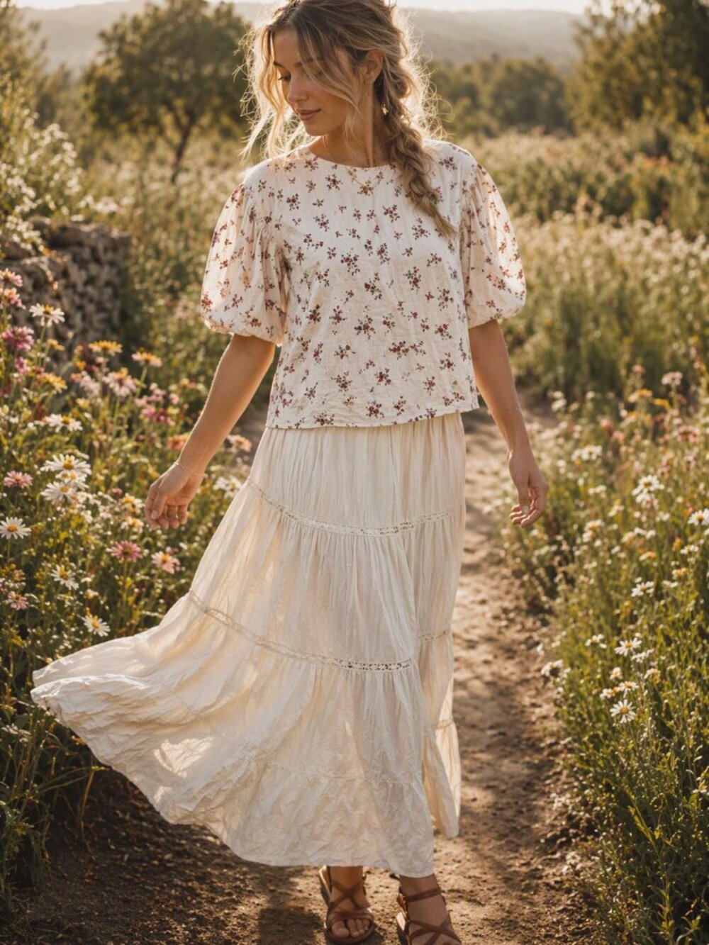 478 - 🌸 Paper Crane Floral Puff Sleeve Blouse | Cottagecore Romance Top | Boho